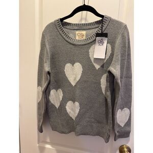 Anthropologie Chaser All Over Heart Pattern Crewneck Sweater
